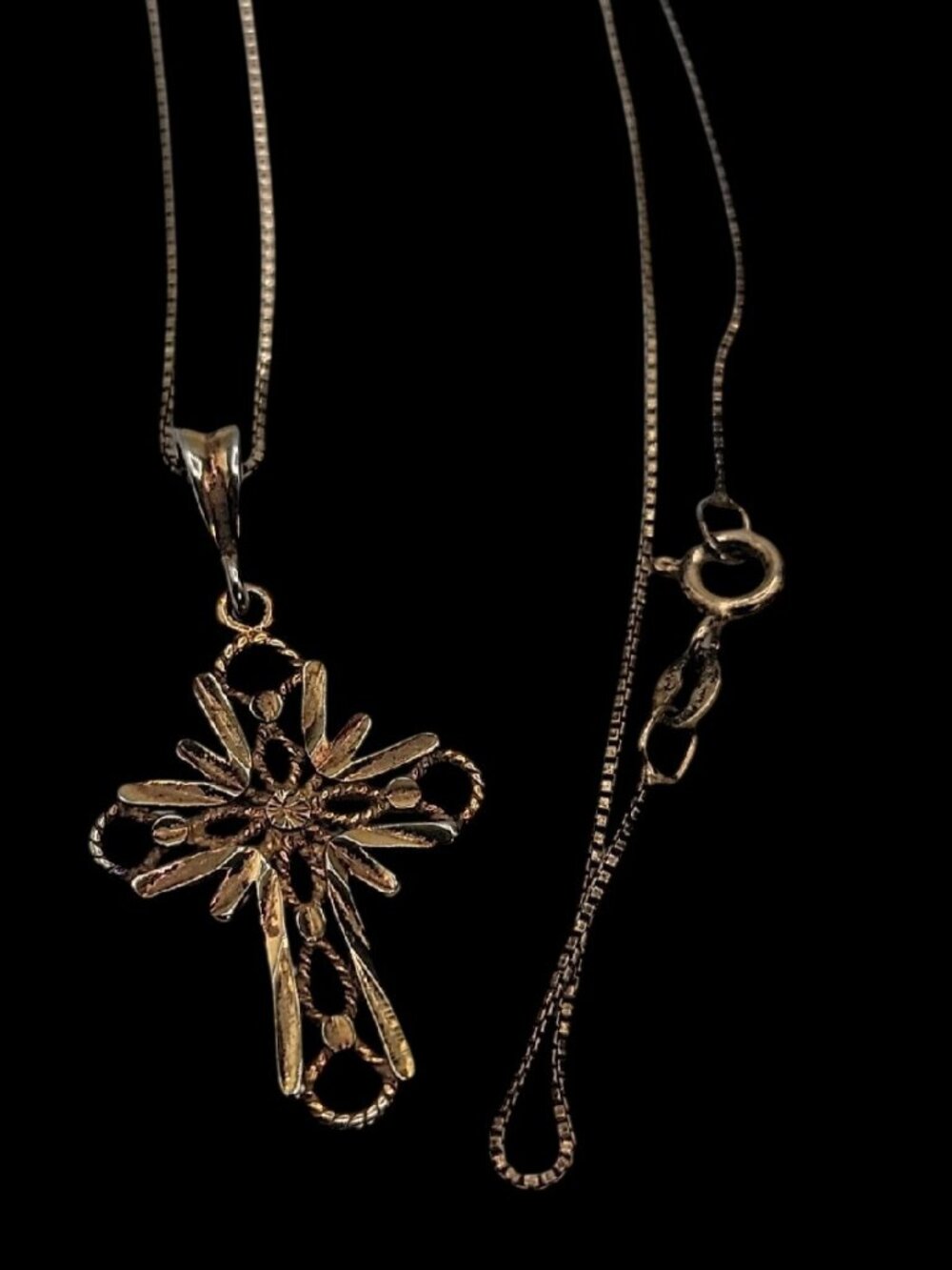 Danecraft Sterling Silver Vermeil Diamond-Cut Cross Pendant Necklace RJ 925 18" - Picture 12 of 15